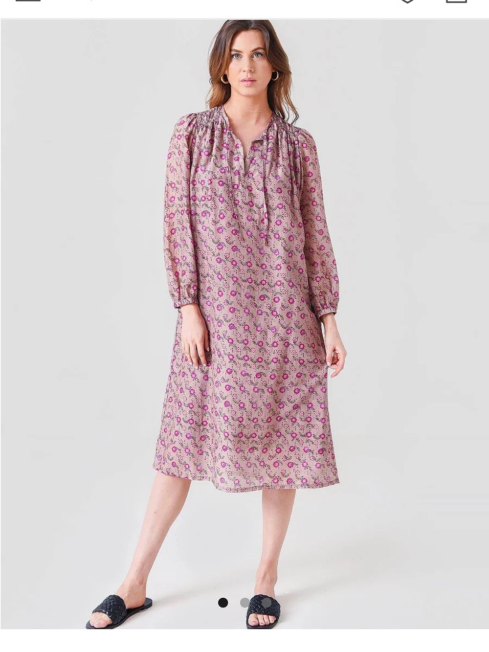 XIRENA Laia Cotton Silk Midi Dress Khaki Pink Floral Print size Medium